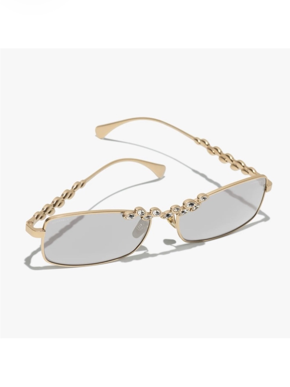 CHANEL Gold Slim Frame Sunglasses with Crystal Detailing